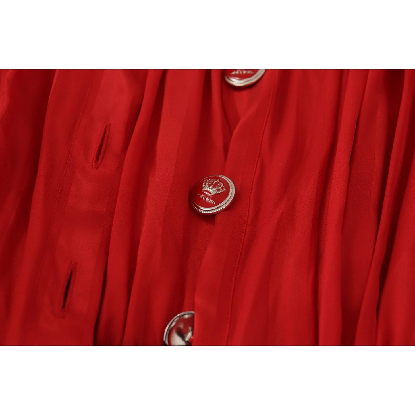 Dolce & Gabbana Elegant Red Silk Midi Dress with Button Detail Dolce & Gabbana