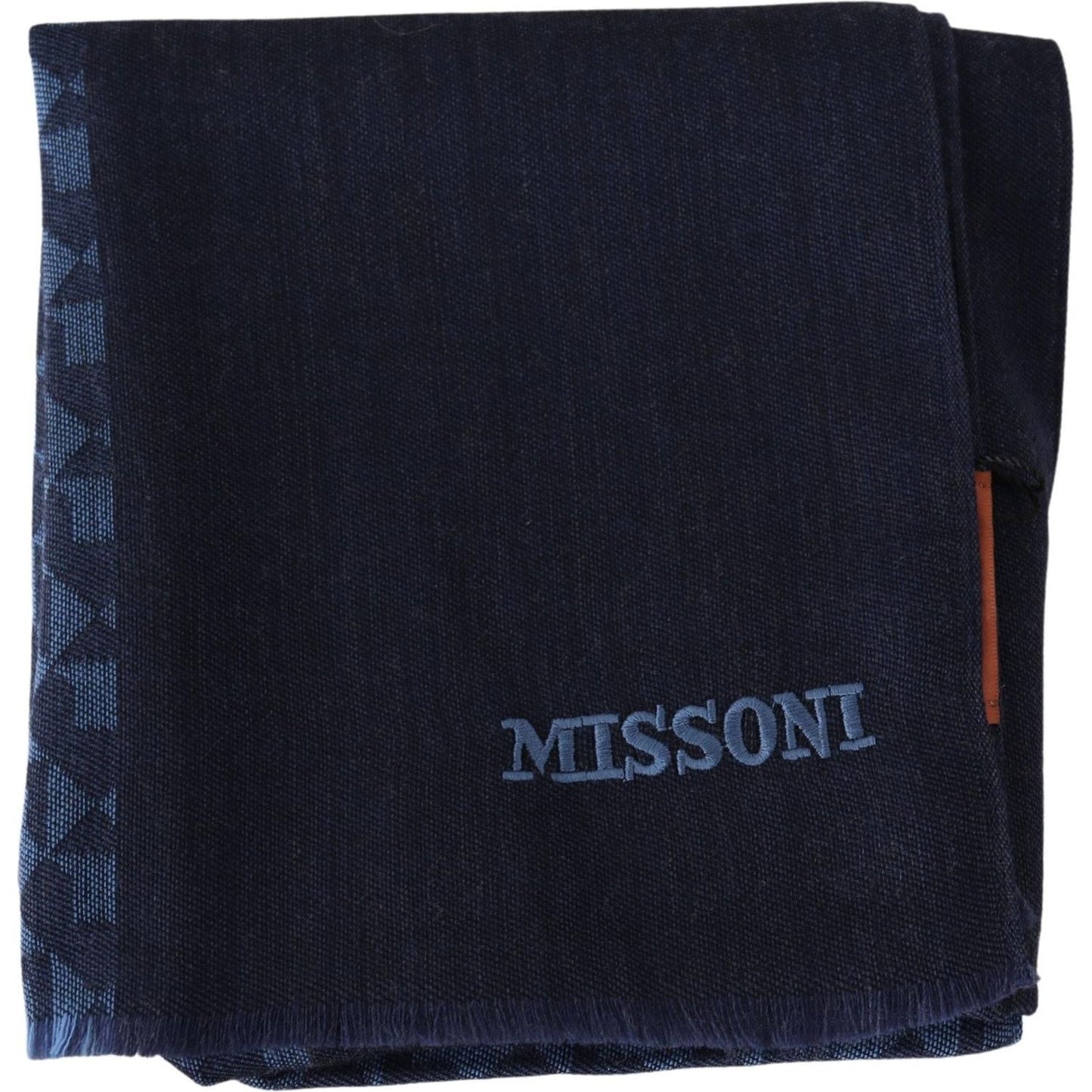 Missoni Navy Wool Knit Unisex Neck Wrap Fringe Shawl Men's Scarf Missoni