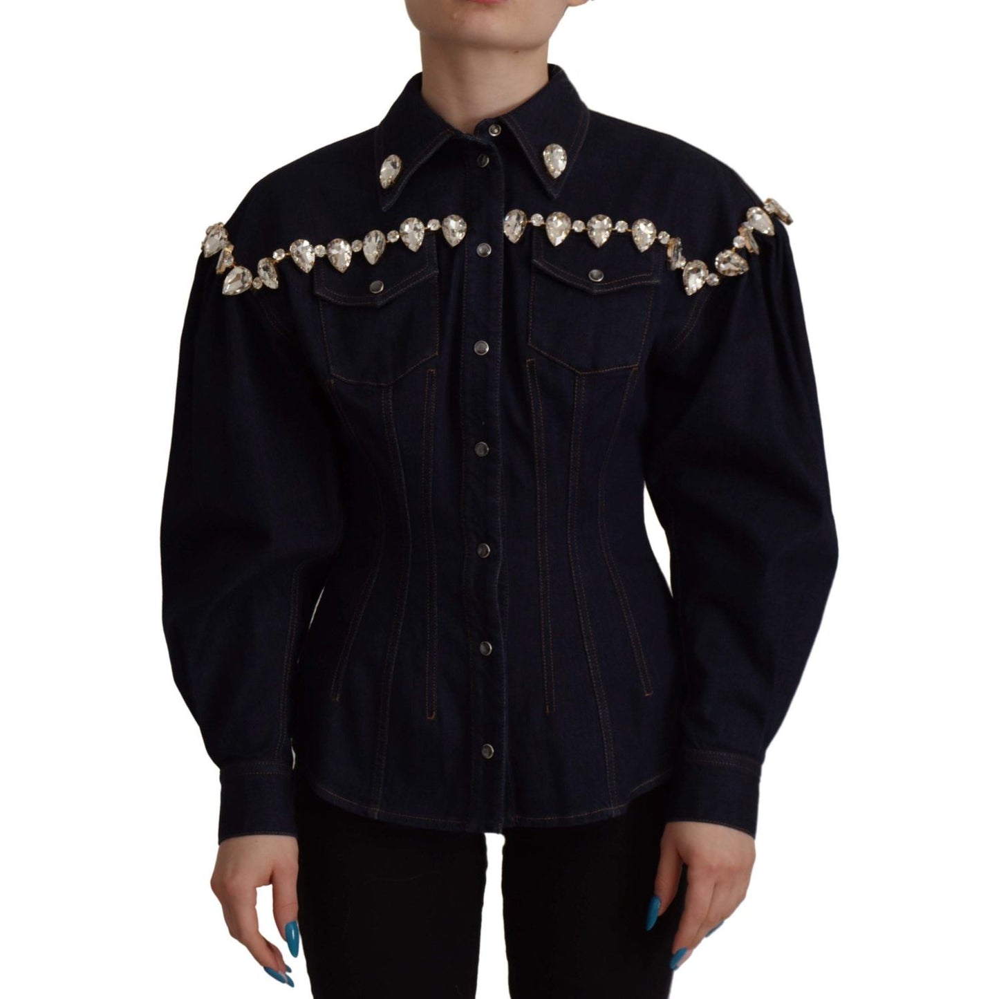 Dolce & Gabbana Blue Denim Crystal Embellish Cotton Jacket