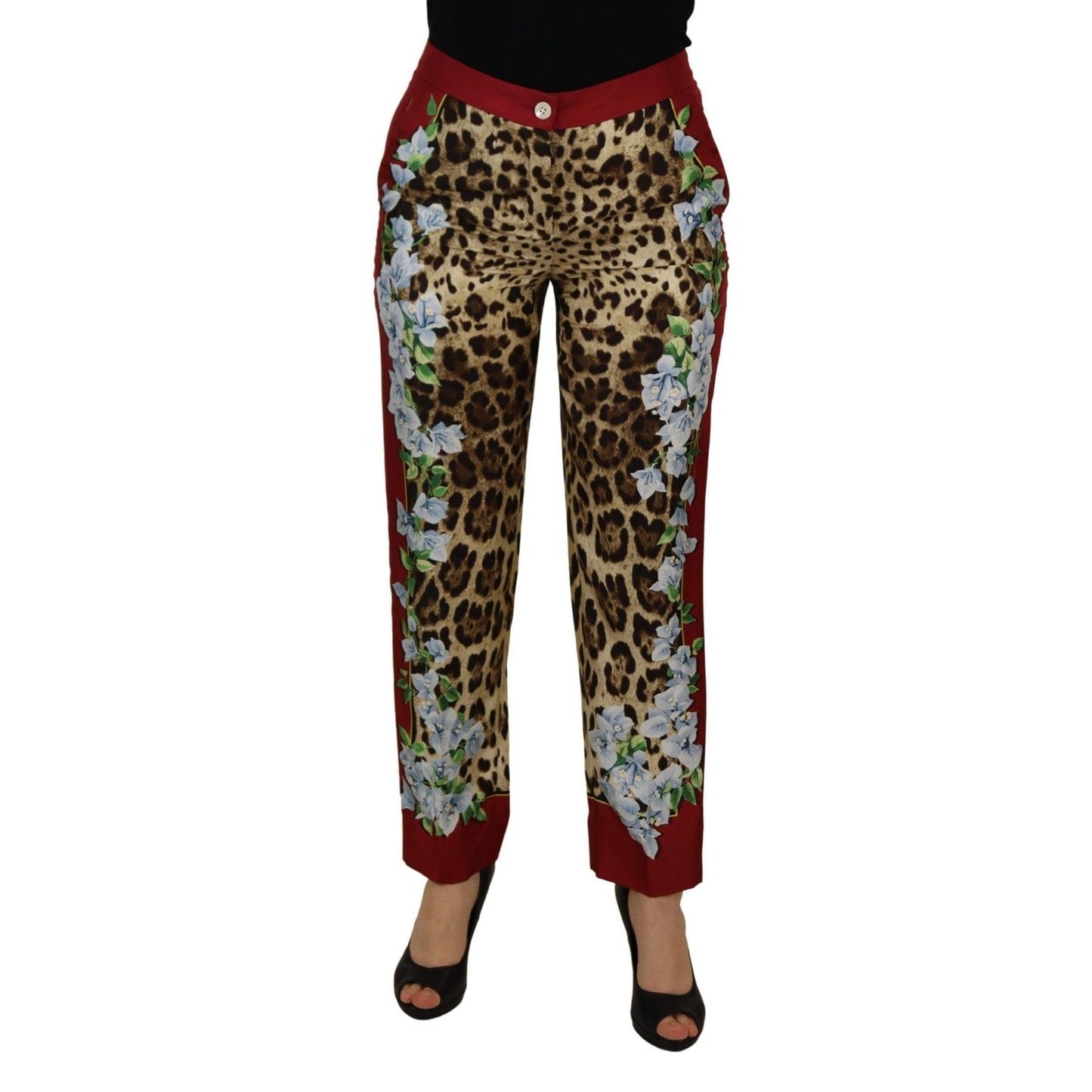 Dolce & Gabbana Multicolor Leopard Flora Printed Mid Waist Trouser Pants