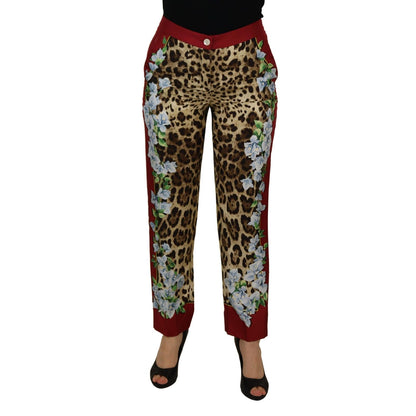 Dolce & Gabbana Multicolor Leopard Flora Printed Mid Waist Trouser Pants