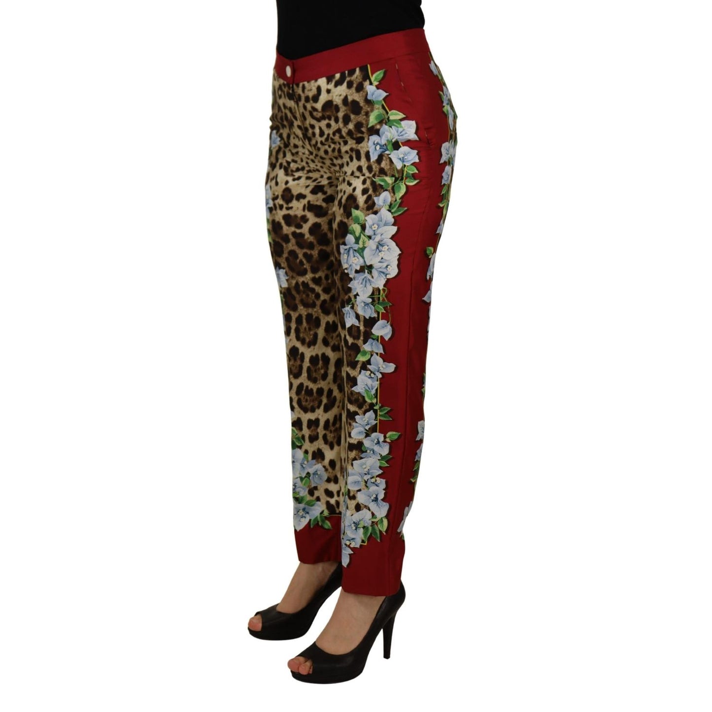 Dolce & Gabbana Multicolor Leopard Flora Printed Mid Waist Trouser Pants