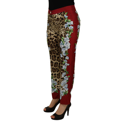 Dolce & Gabbana Multicolor Leopard Flora Printed Mid Waist Trouser Pants