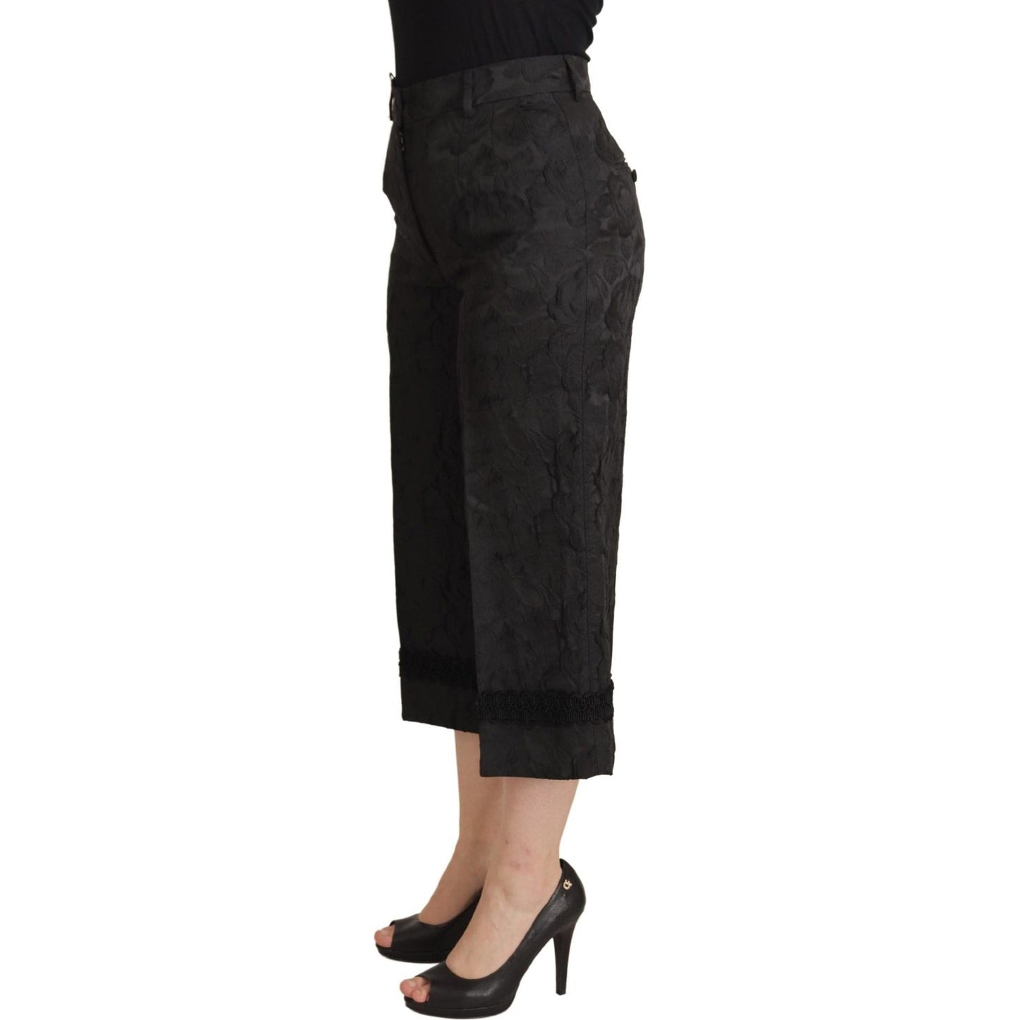 Dolce & Gabbana Elegant Black Brocade Cropped Pants Dolce & Gabbana