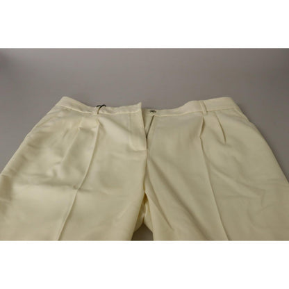 Dolce & Gabbana Ivory High Waist Cropped Folded Hem Trousers Pants