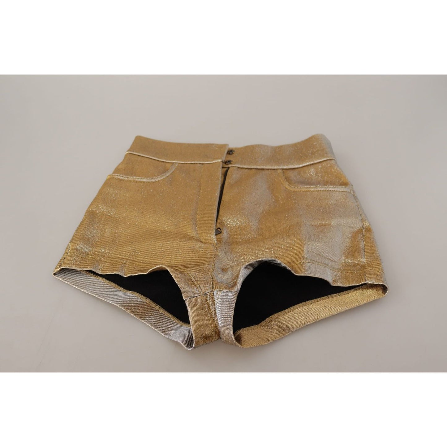 Dolce & Gabbana Gold Cotton Blend Glittered Hot Shorts 1728,21% Polyester,33% Nylon,5% Elastane,67345645728,Clothing,Dolce & Gabbana,Gold,IT38 | XS,Material: 41% Cotton,New with tags,Short and Mini - Shorts - Clothing,Shorts - Clothing,Shorts - Women - Cl