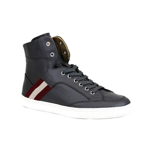 Bally Dark Grey Calf Leather Hi Top Sneaker With Red Beige Bally