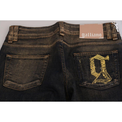 John Galliano Black Washed Mid Waist Flared Denim Pants Cotton