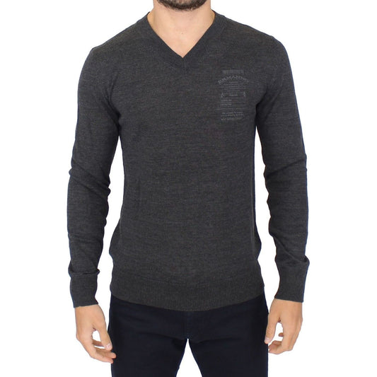 Ermanno Scervino Gray Wool Blend V-neck Pullover Sweater Ermanno Scervino