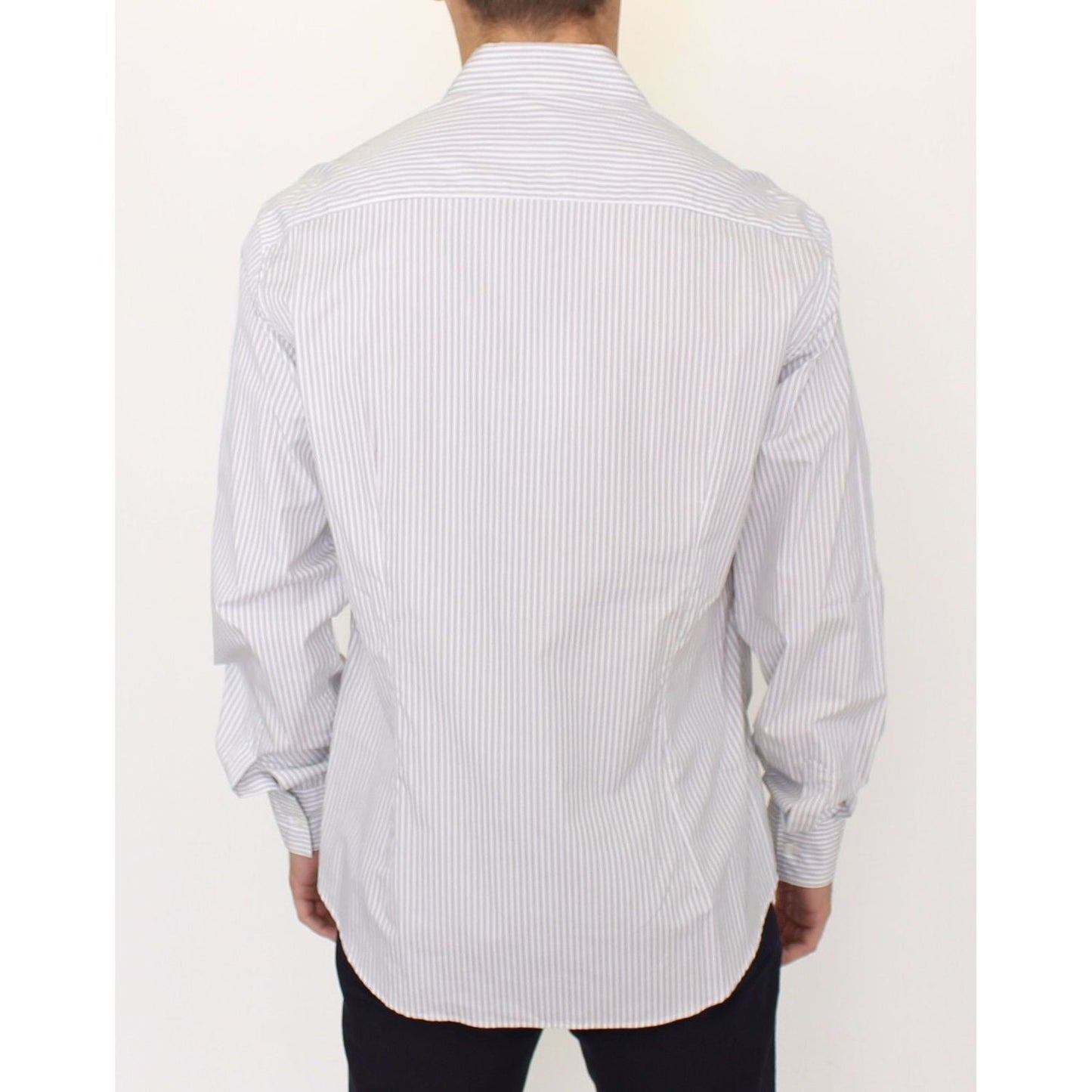 Ermanno Scervino White Gray Striped Regular Fit Casual Shirt