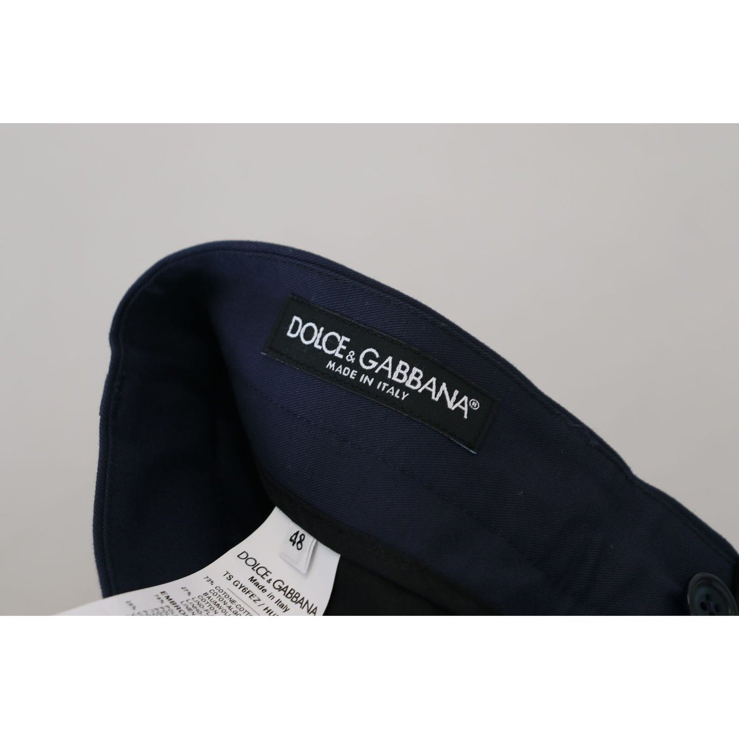 Dolce & Gabbana Blue Linen Cotton Slim Trousers Chinos Pants