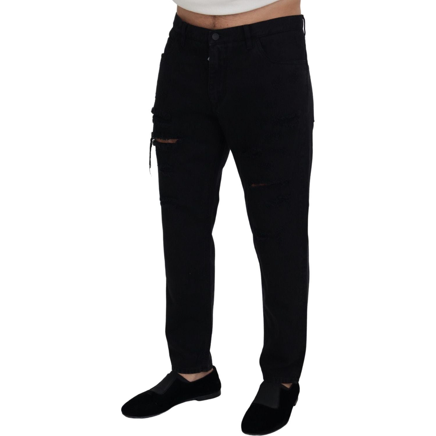 Dolce & Gabbana Black Loose Regular Torn Cotton Jeans