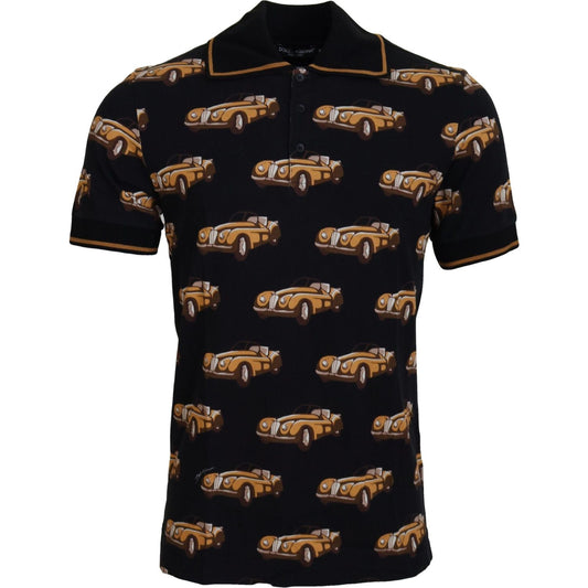Dolce & Gabbana Black Car Print Short Sleeve Polo T-shirt