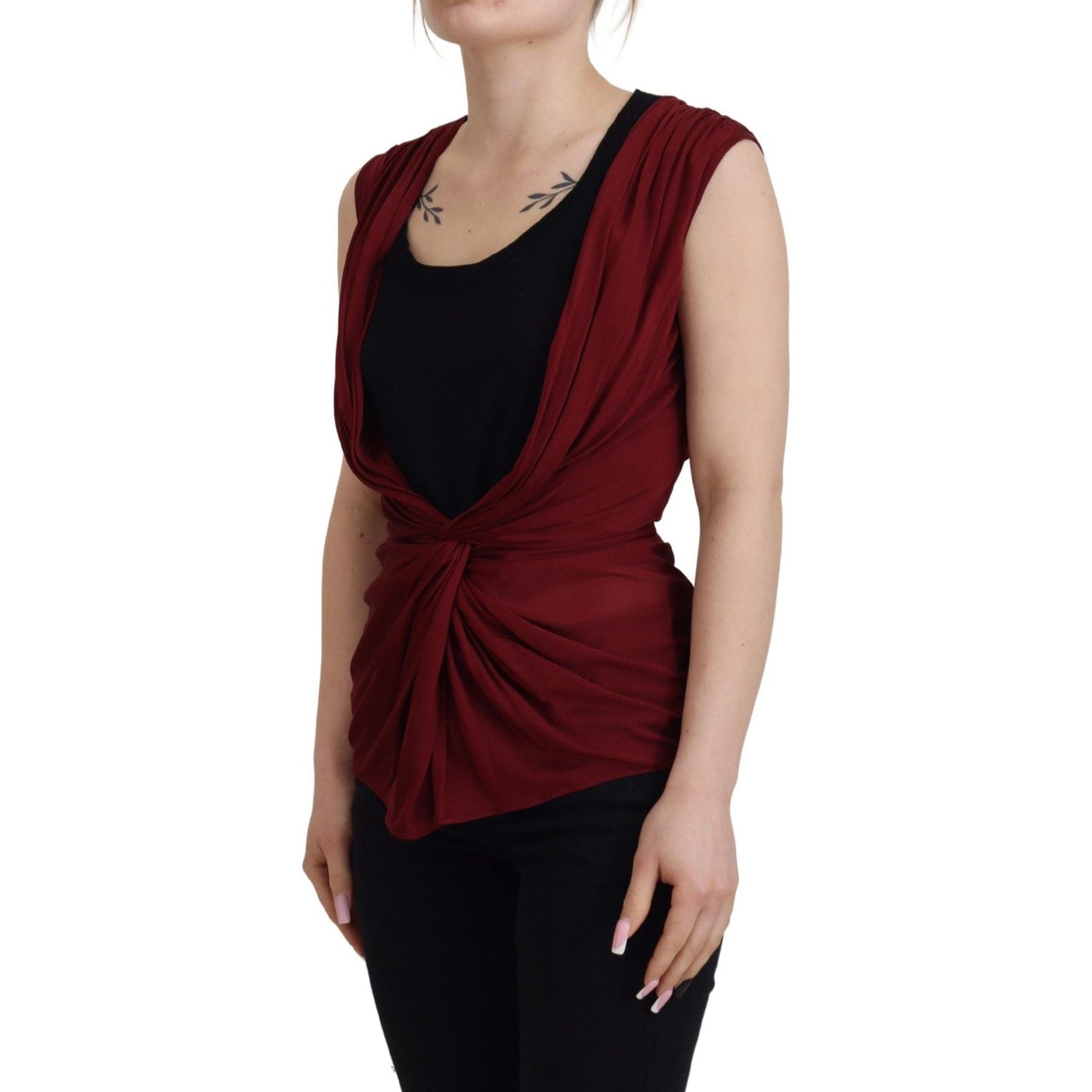 Dolce & Gabbana Bordeaux Silk Stretch Top Vest Blouse