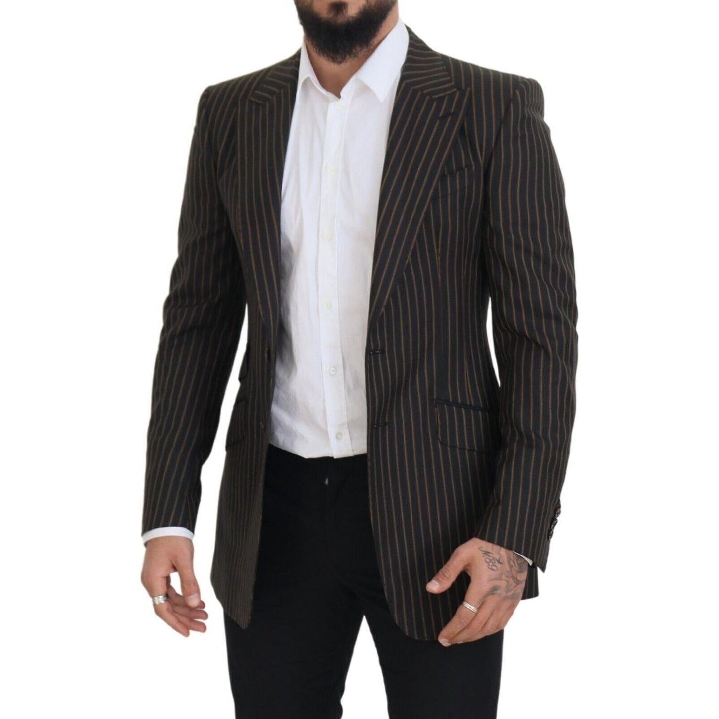Dolce & Gabbana Black Brown Stripes Single Breasted Blazer