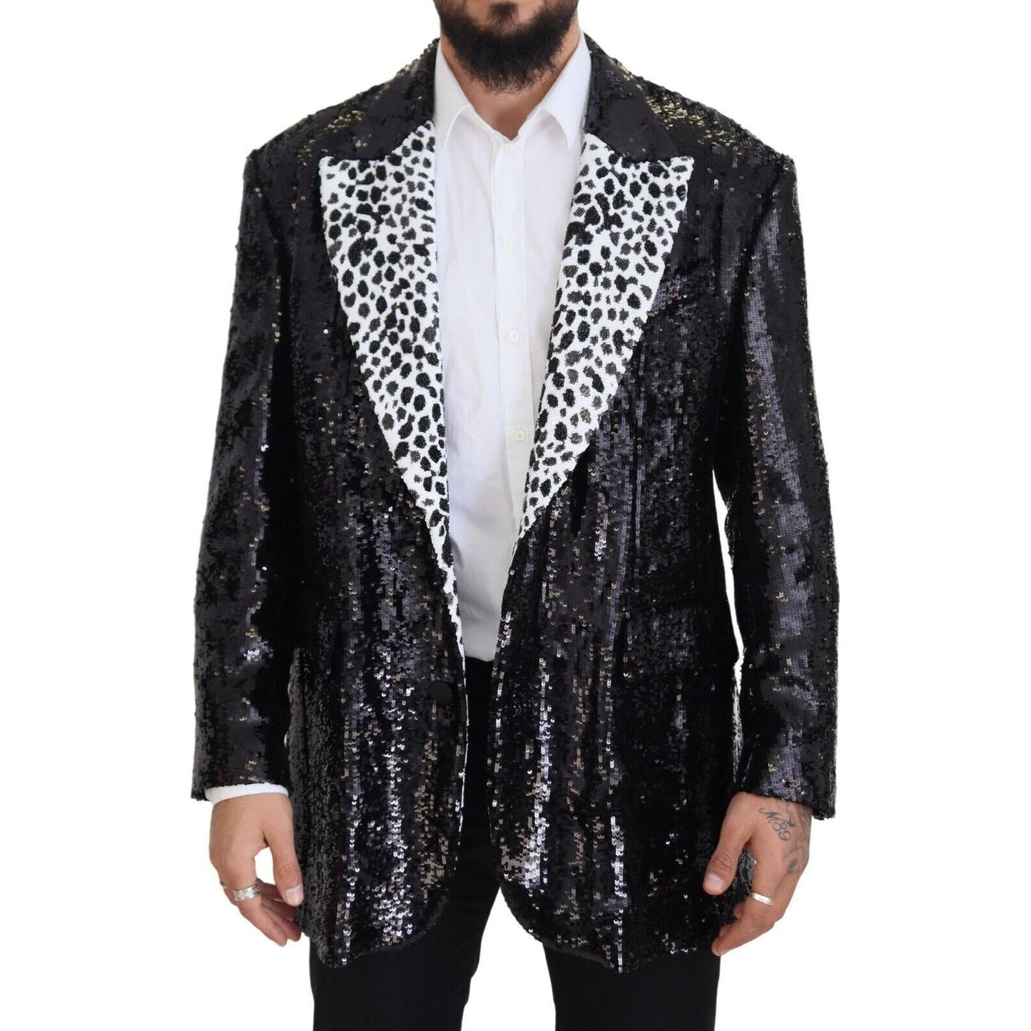Dolce & Gabbana Black Sequined Cow Pattern Nylon Blazer Dolce & Gabbana