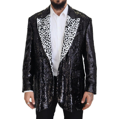 Dolce & Gabbana Black Sequined Cow Pattern Nylon Blazer Dolce & Gabbana