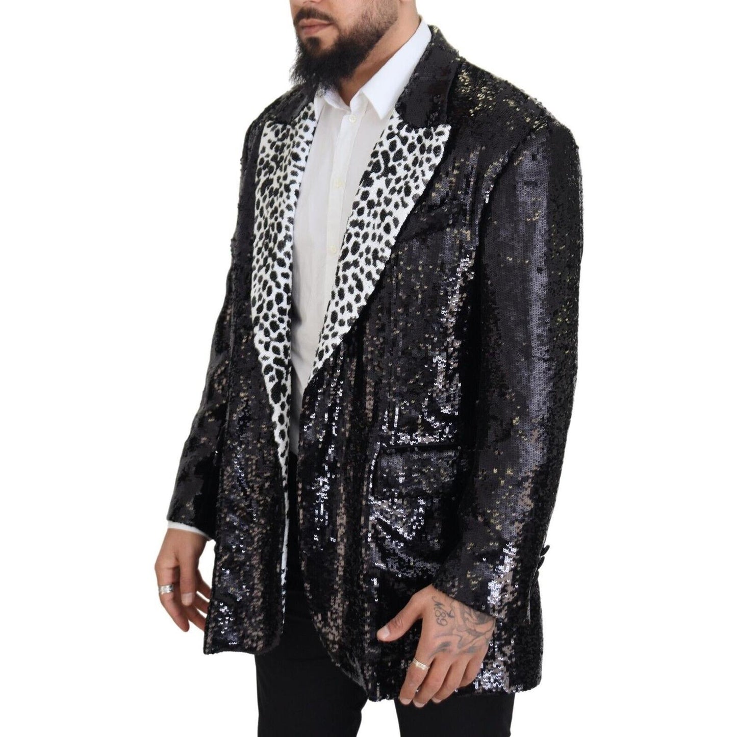 Dolce & Gabbana Black Sequined Cow Pattern Nylon Blazer Dolce & Gabbana