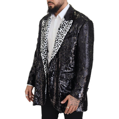 Dolce & Gabbana Black Sequined Cow Pattern Nylon Blazer Dolce & Gabbana