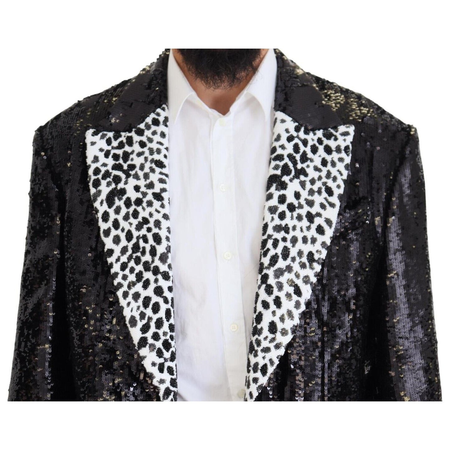 Dolce & Gabbana Black Sequined Cow Pattern Nylon Blazer Dolce & Gabbana