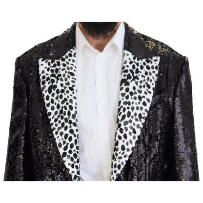 Dolce & Gabbana Black Sequined Cow Pattern Nylon Blazer Dolce & Gabbana