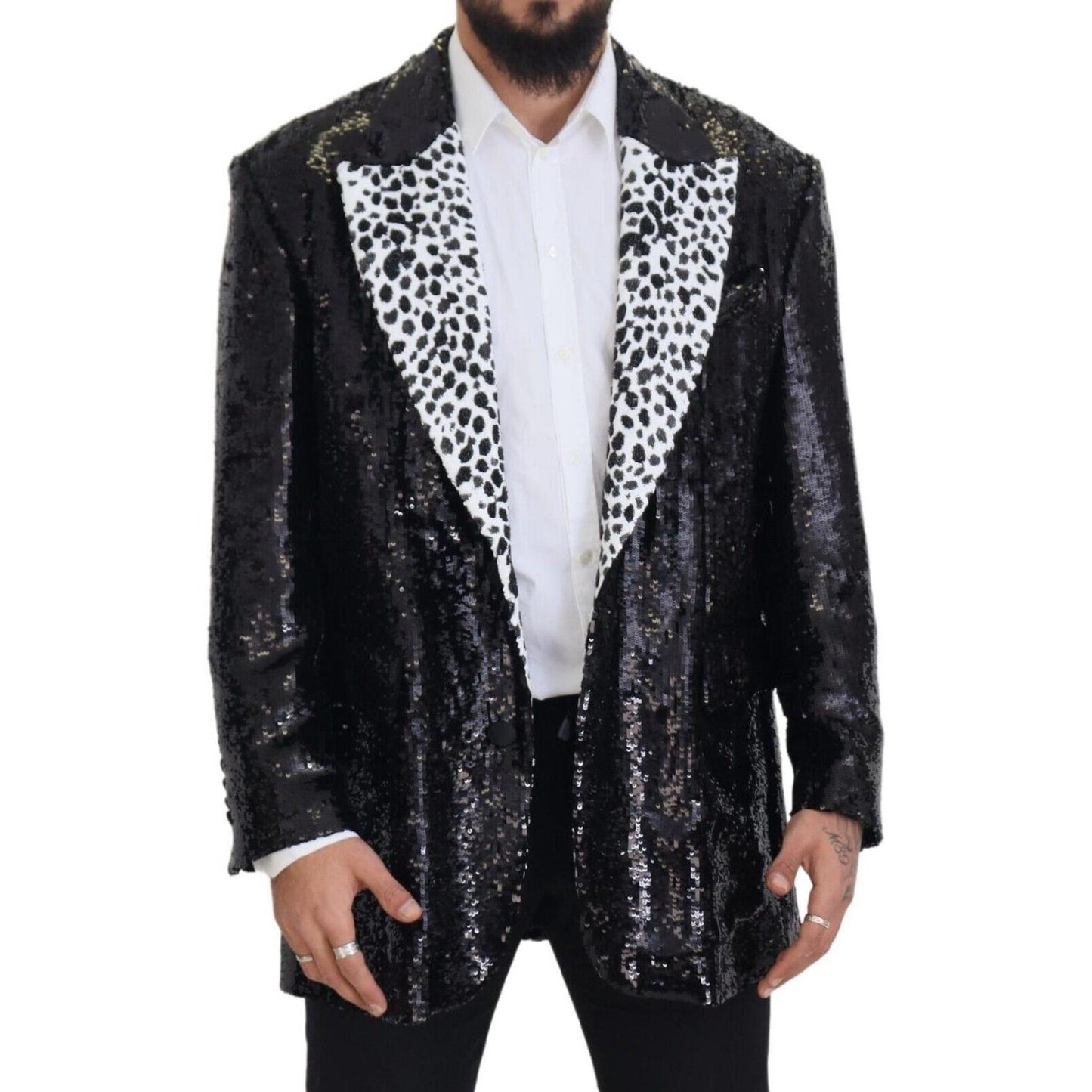 Dolce & Gabbana Black Sequined Cow Pattern Nylon Blazer Dolce & Gabbana