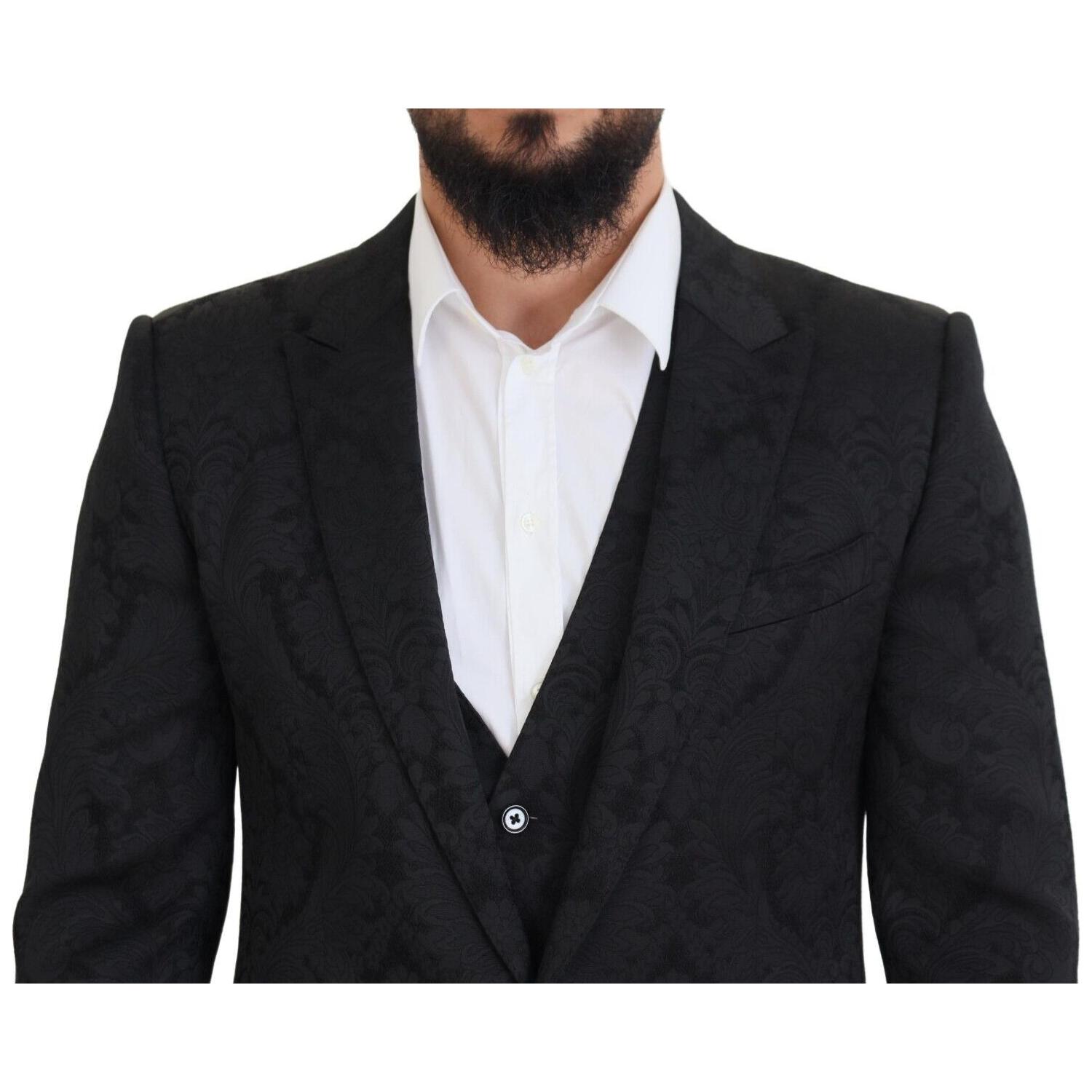 Dolce & Gabbana Black Floral Brocade 2 Piece MARTINI Suit