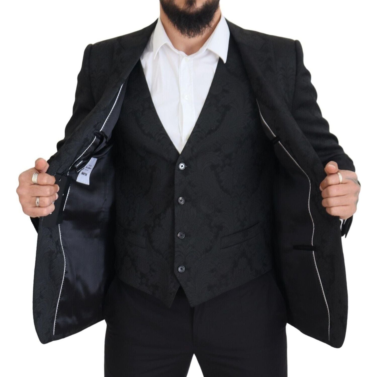 Dolce & Gabbana Black Floral Brocade 2 Piece MARTINI Suit