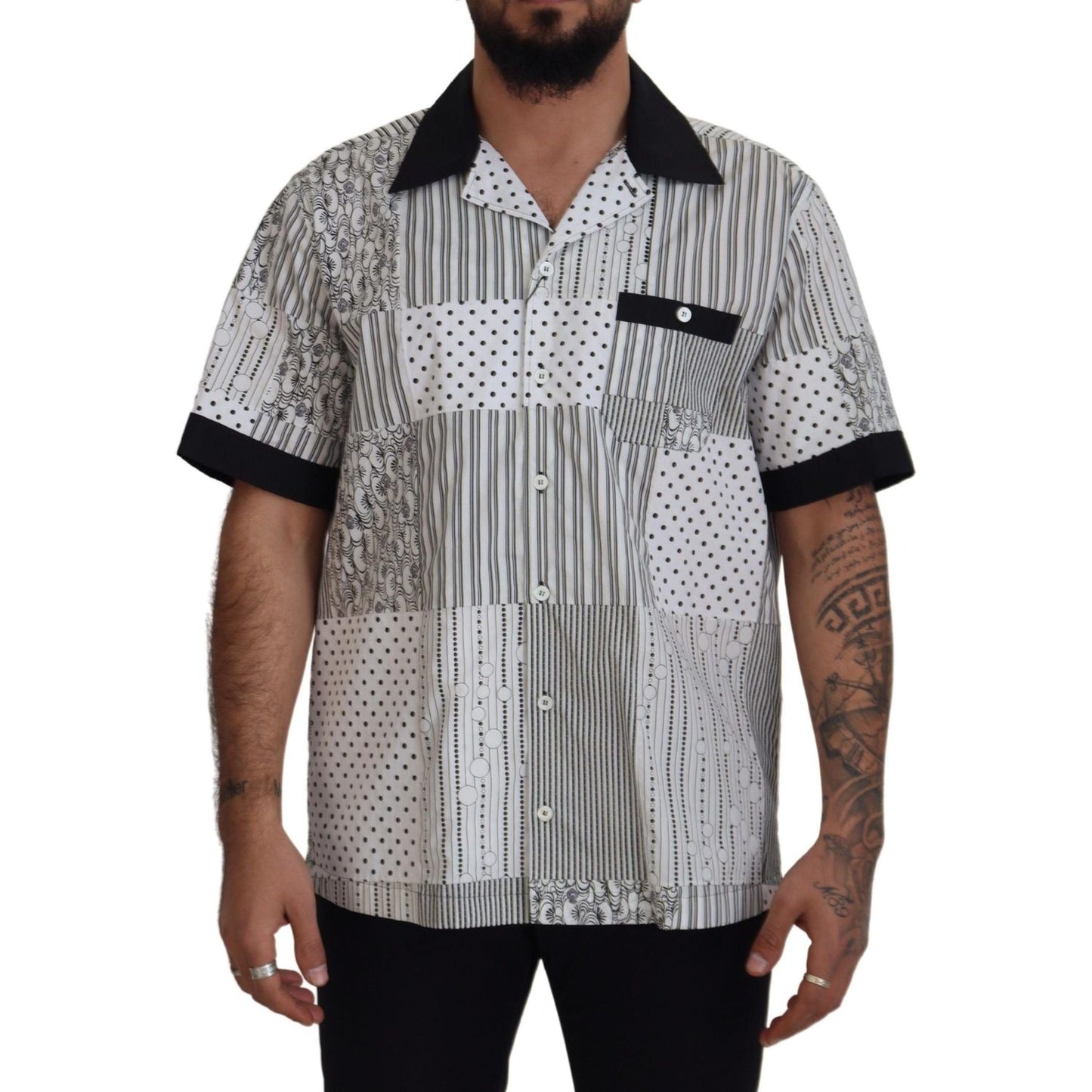 Dolce & Gabbana White Black Patterned Button Down Shirt Dolce & Gabbana