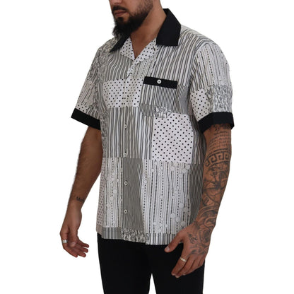 Dolce & Gabbana White Black Patterned Button Down Shirt Dolce & Gabbana
