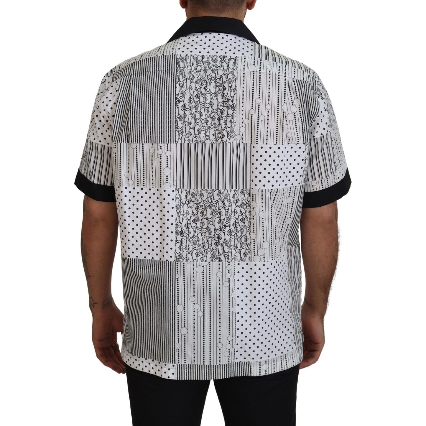 Dolce & Gabbana White Black Patterned Button Down Shirt Dolce & Gabbana