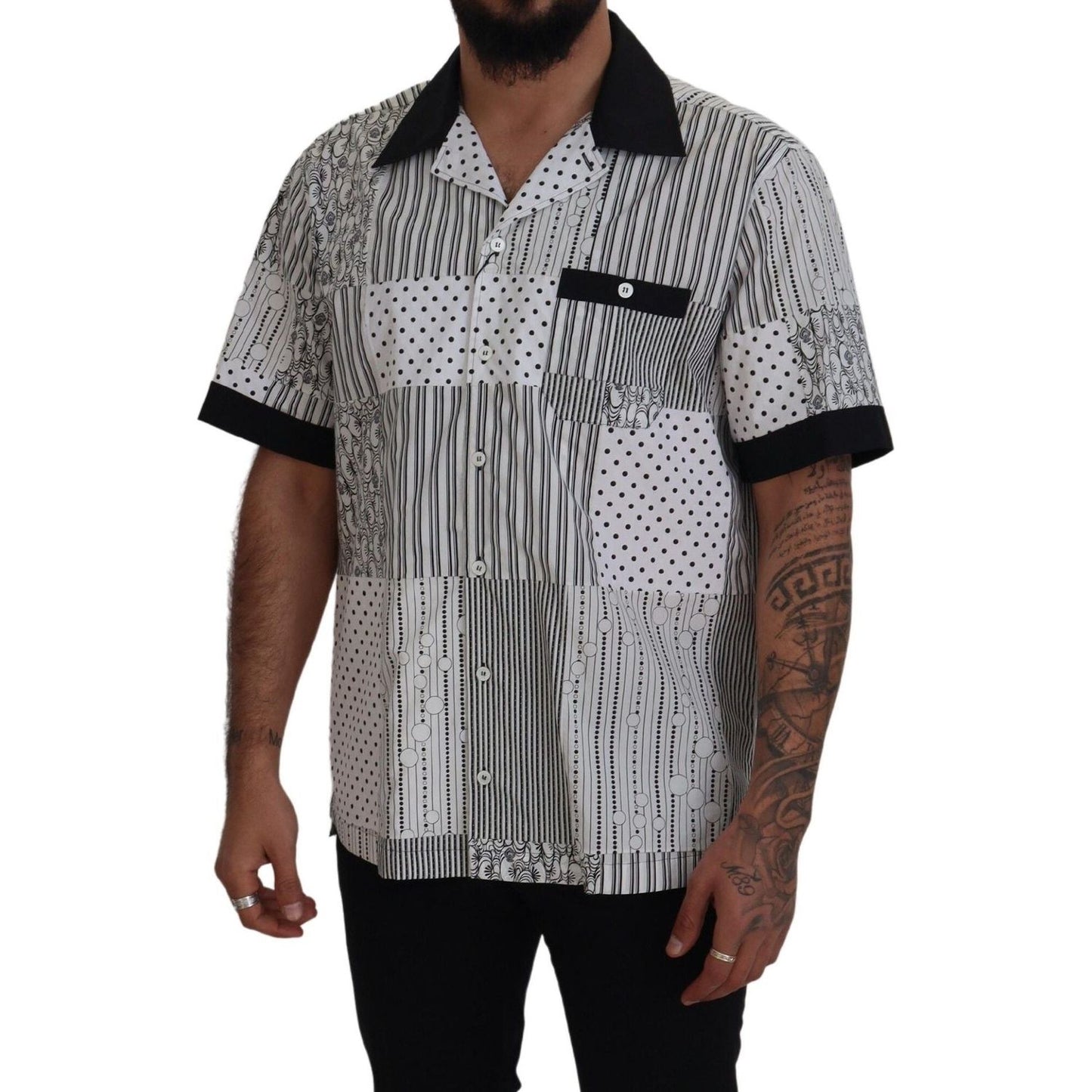 Dolce & Gabbana White Black Patterned Button Down Shirt Dolce & Gabbana