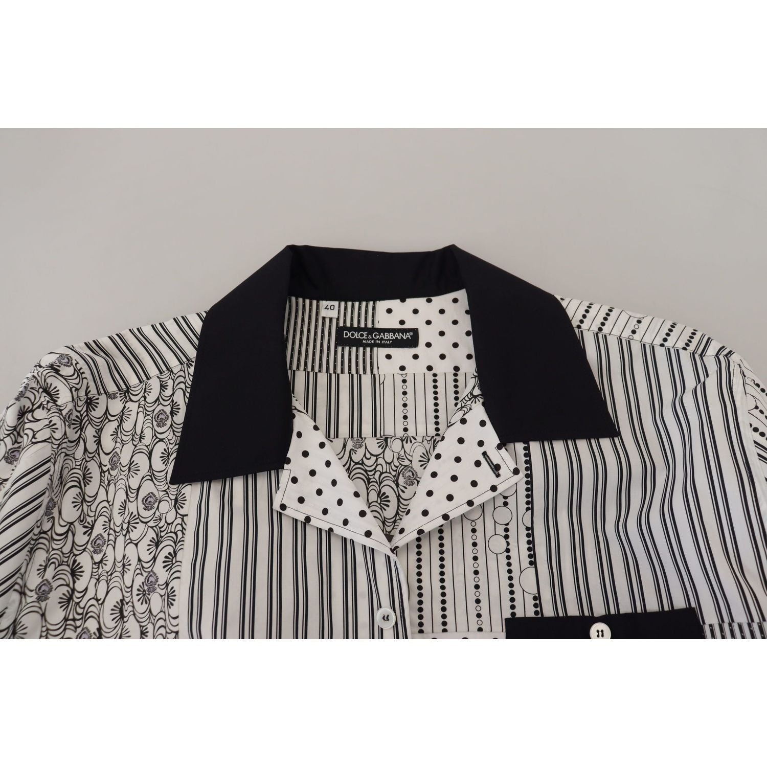 Dolce & Gabbana White Black Patterned Button Down Shirt