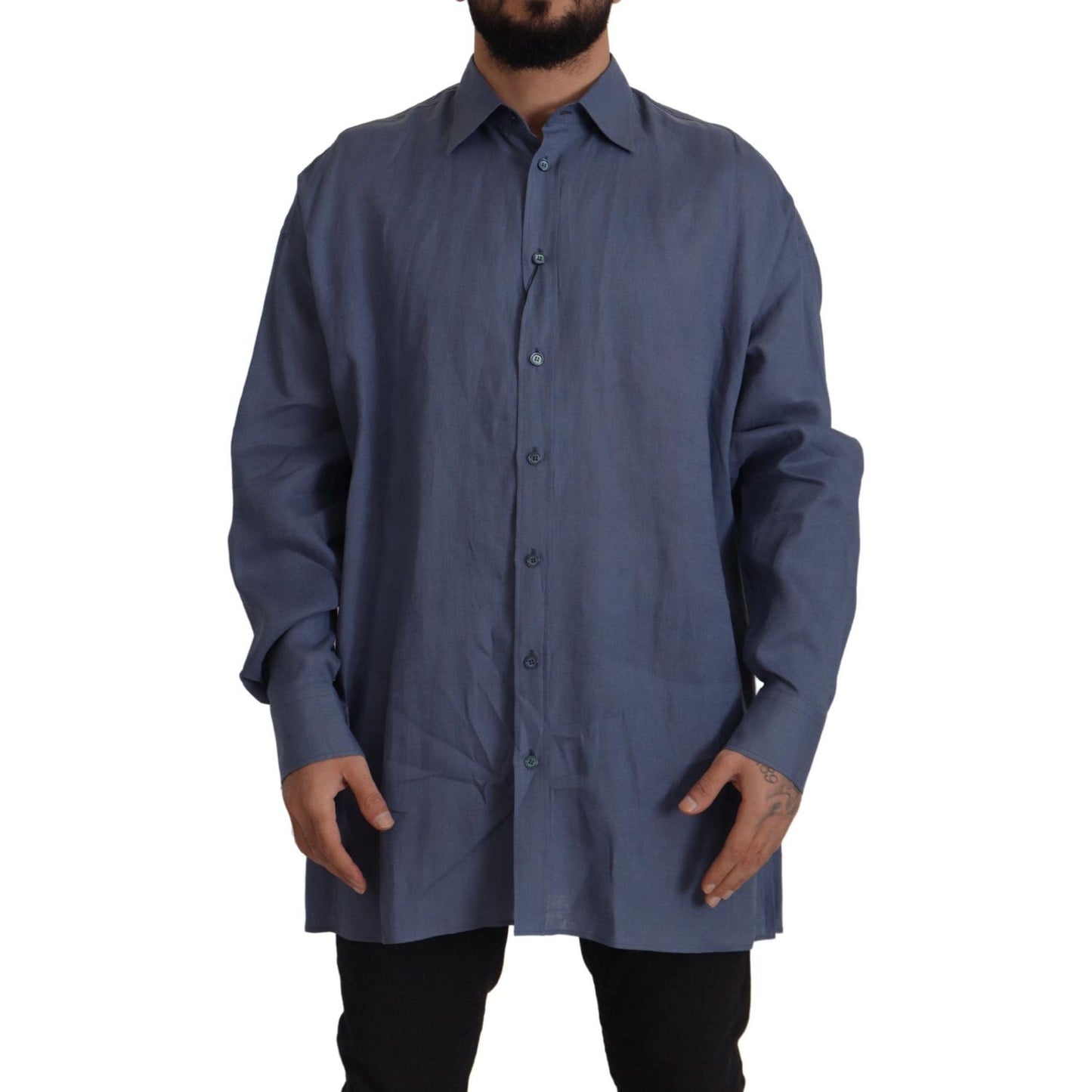 Dolce & Gabbana Elegant Dark Blue Linen Dress Shirt Dolce & Gabbana