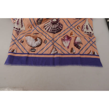 Dolce & Gabbana Blue Linen Seashell Pattern Mens Wrap Shawl Scarf