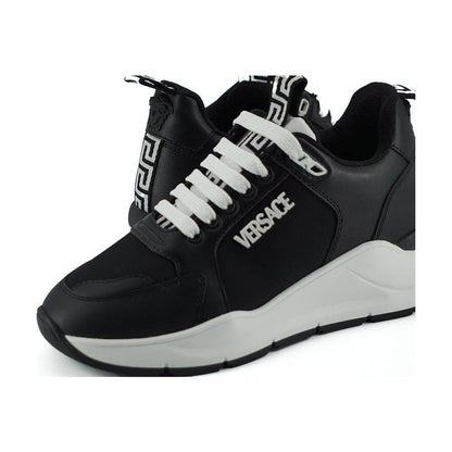 Versace Black and White Calf Leather Sneakers