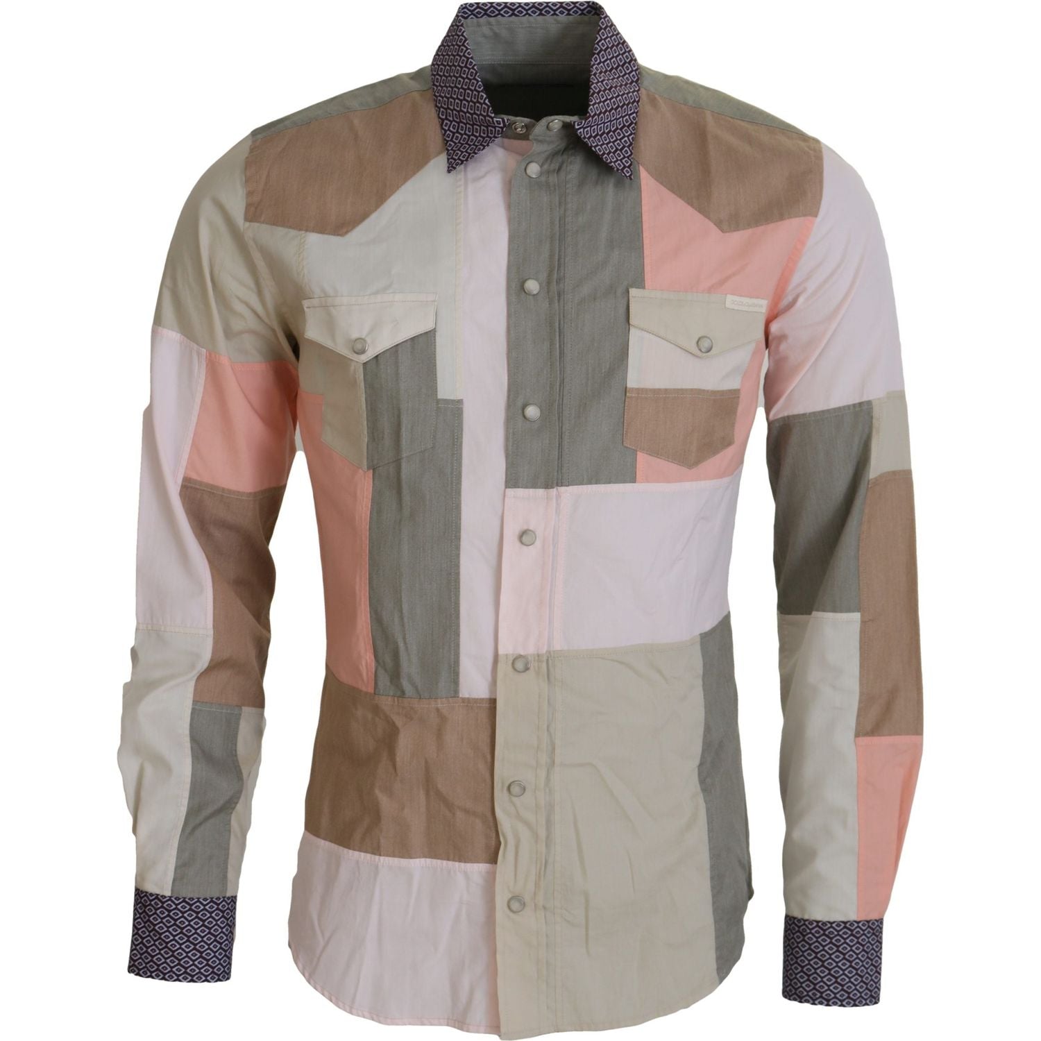 Dolce & Gabbana Multicolor Cotton Patchwork Slim Shirt