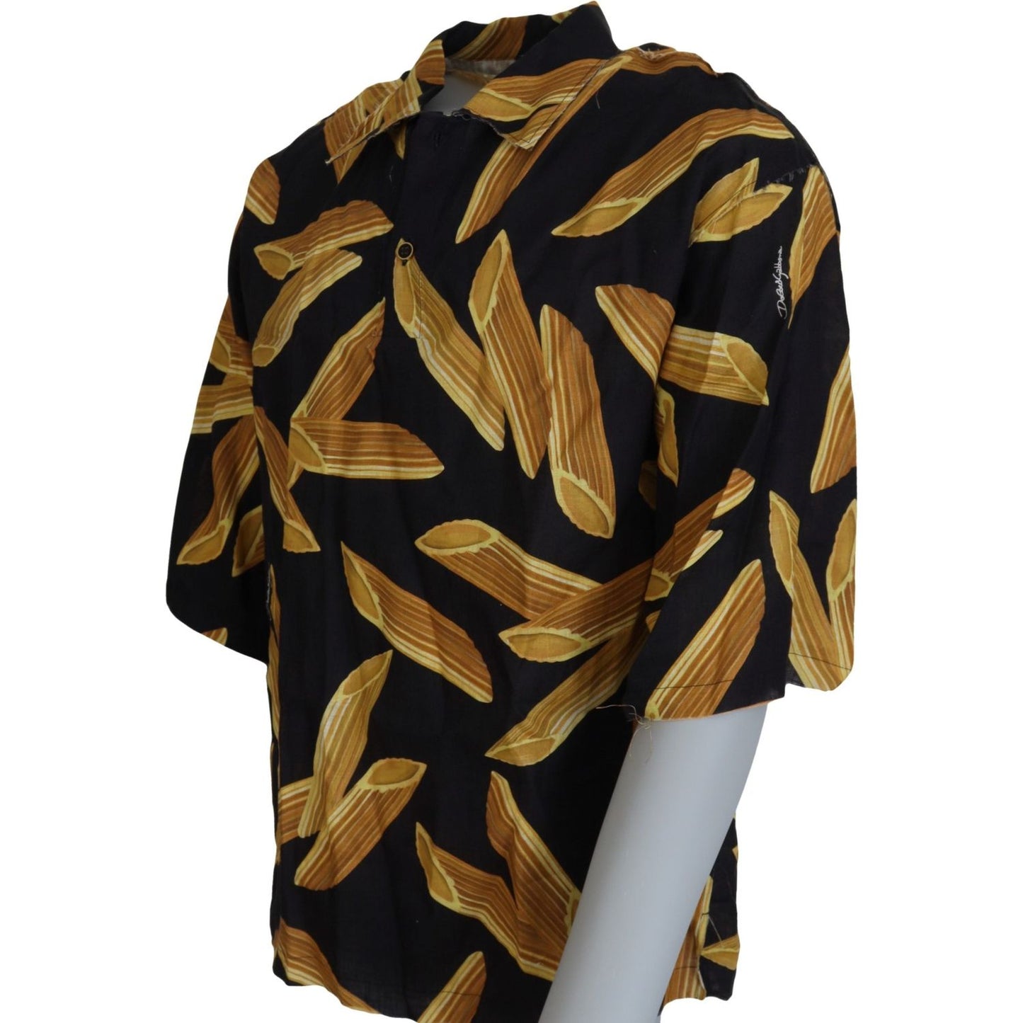 Dolce & Gabbana Black Linen Shirt with Penne Rigate Print Dolce & Gabbana