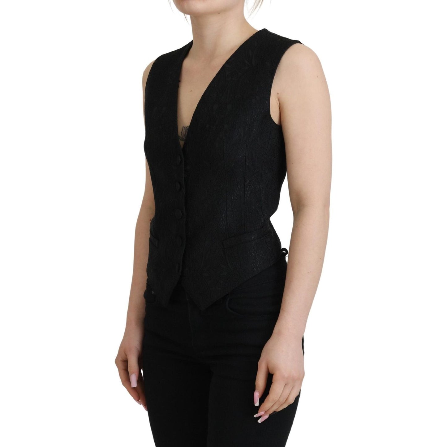 Dolce & Gabbana Elegant Black Silk Blend Waistcoat Vest Dolce & Gabbana