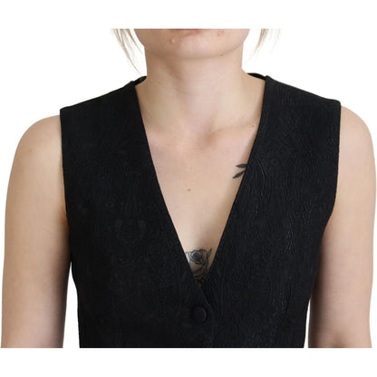 Dolce & Gabbana Black Brocade Button Down Sleeveless Vest Top Dolce & Gabbana