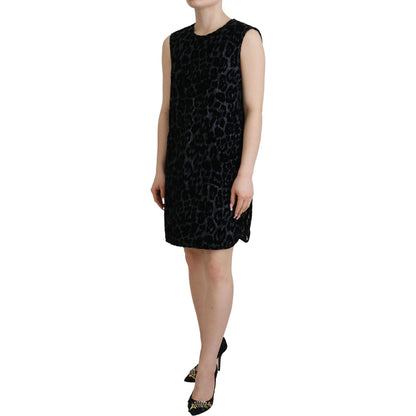 Dolce & Gabbana Black Leopard Shift Mini Polyester Dress