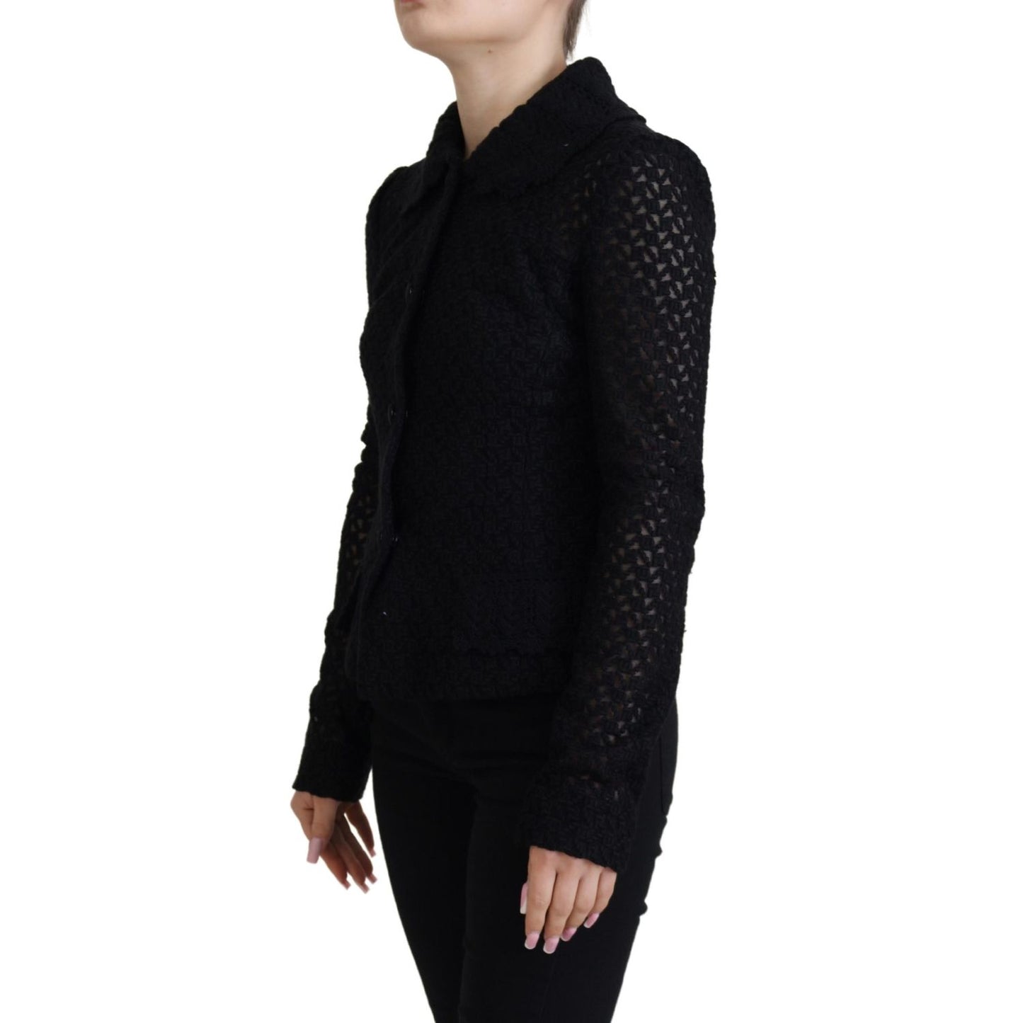 Dolce & Gabbana Black Wool Knitted Button Down Collar Jacket