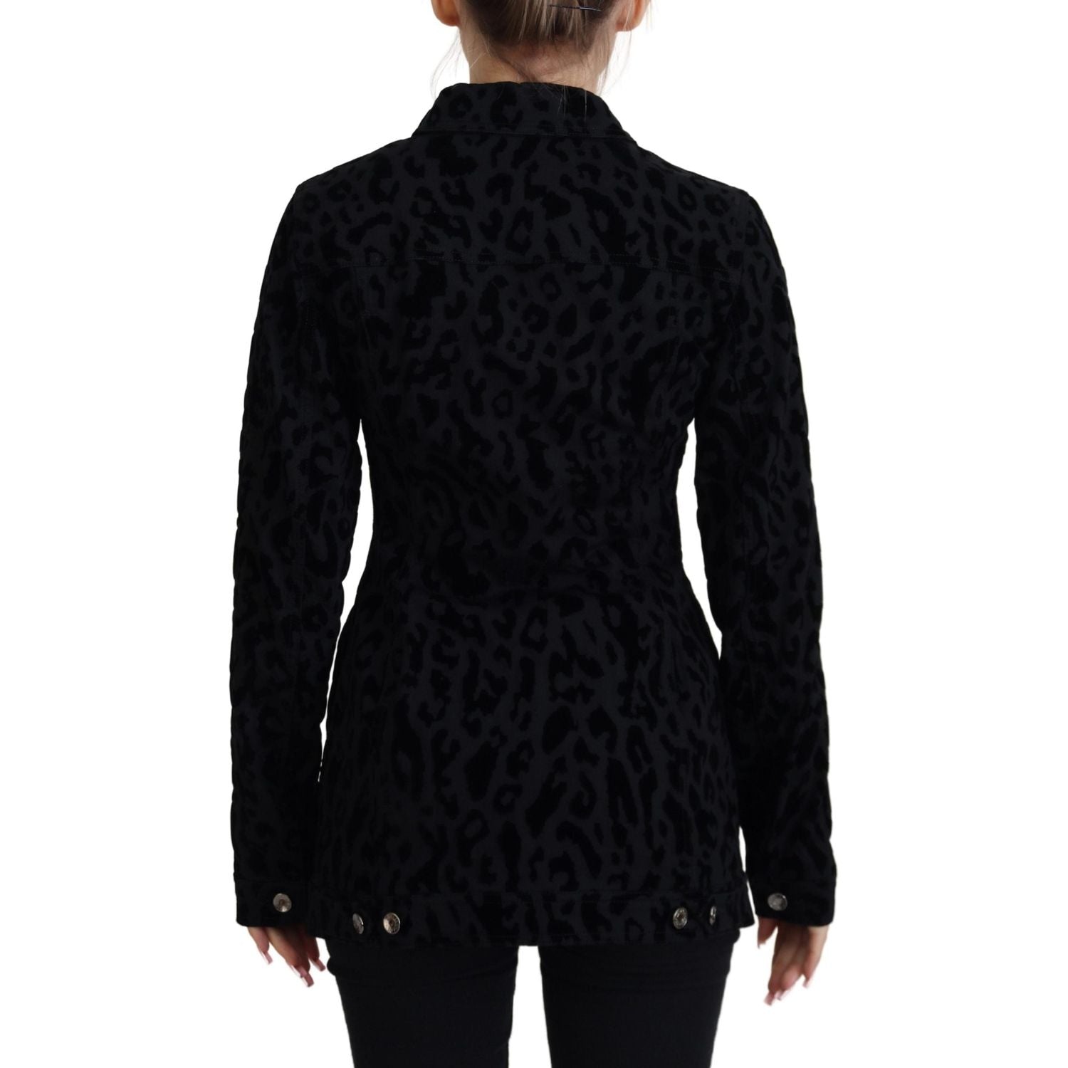 Dolce & Gabbana Black Leopard Long Sleeve Denim Cotton Jacket