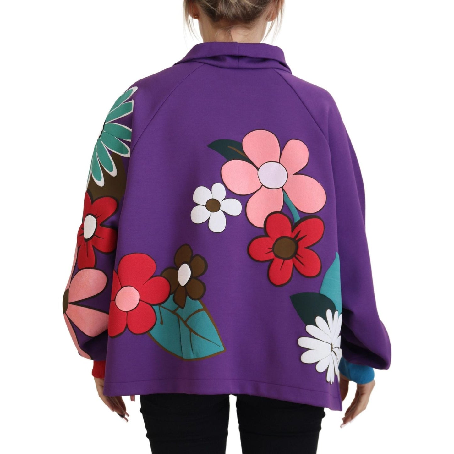 Dolce & Gabbana Purple Floral Print Pullover Cotton Sweater