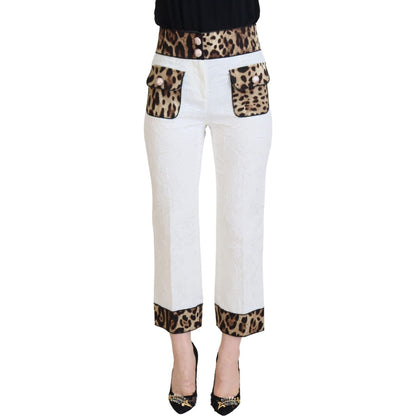 Dolce & Gabbana White Leopard Print High Waist Pants Dolce & Gabbana