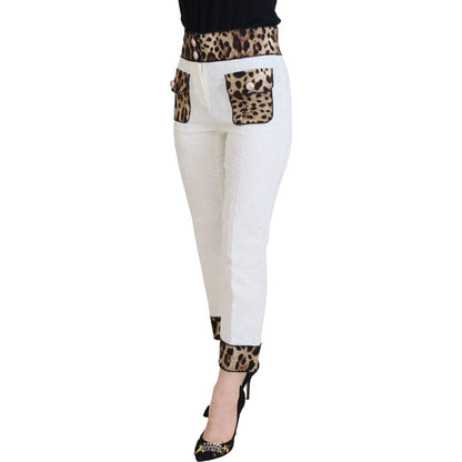 Dolce & Gabbana White Leopard Print High Waist Pants Dolce & Gabbana
