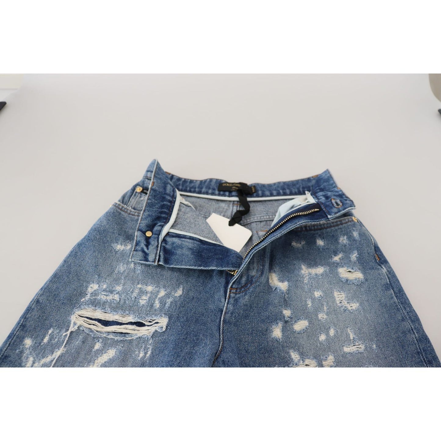 Dolce & Gabbana Chic Tattered Denim Pants - Indigo Essence Dolce & Gabbana