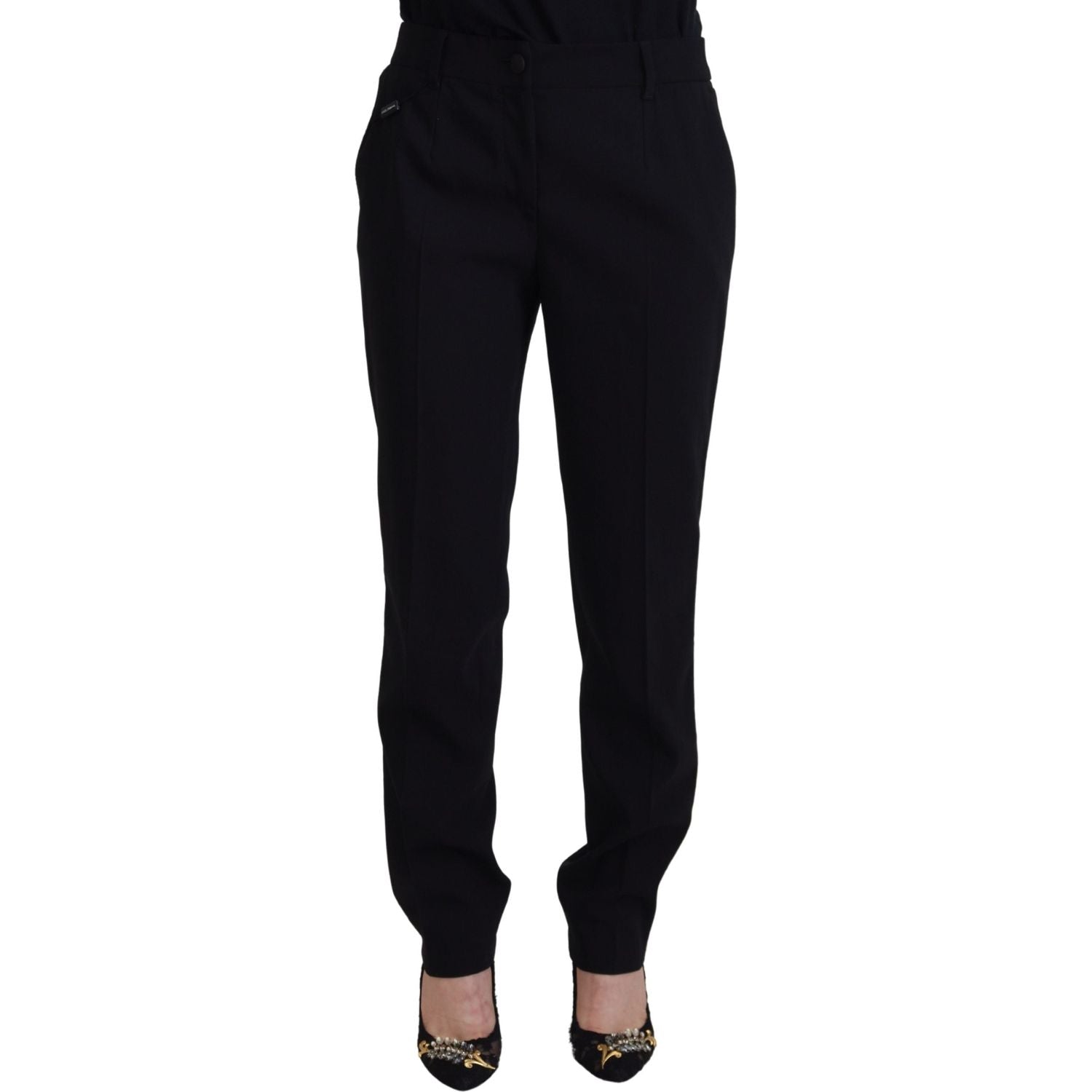 Dolce & Gabbana Black Tapered Women Wool Pants