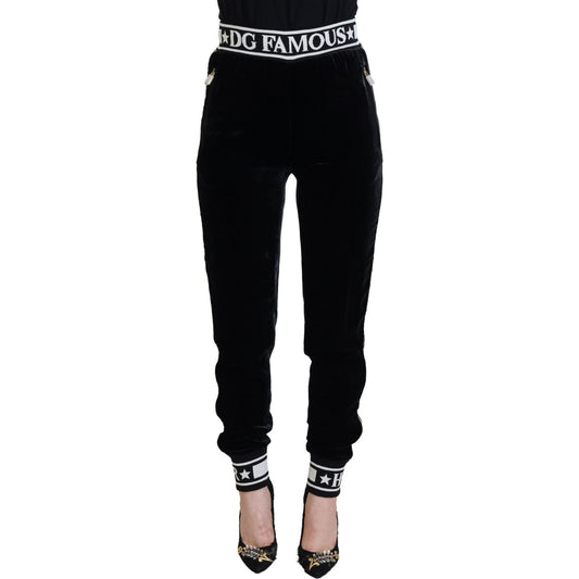 Dolce & Gabbana Black DG Logo Velvet Trouser Pants