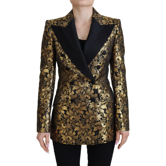 Dolce & Gabbana Black Gold Jacquard Coat Blazer Jacket